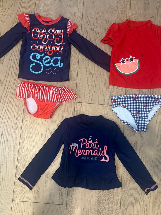Cat & Jack Other - Bundle of 3T Kids Girl’s Navy and Red Long-Sleeve Rashguard Swim sets